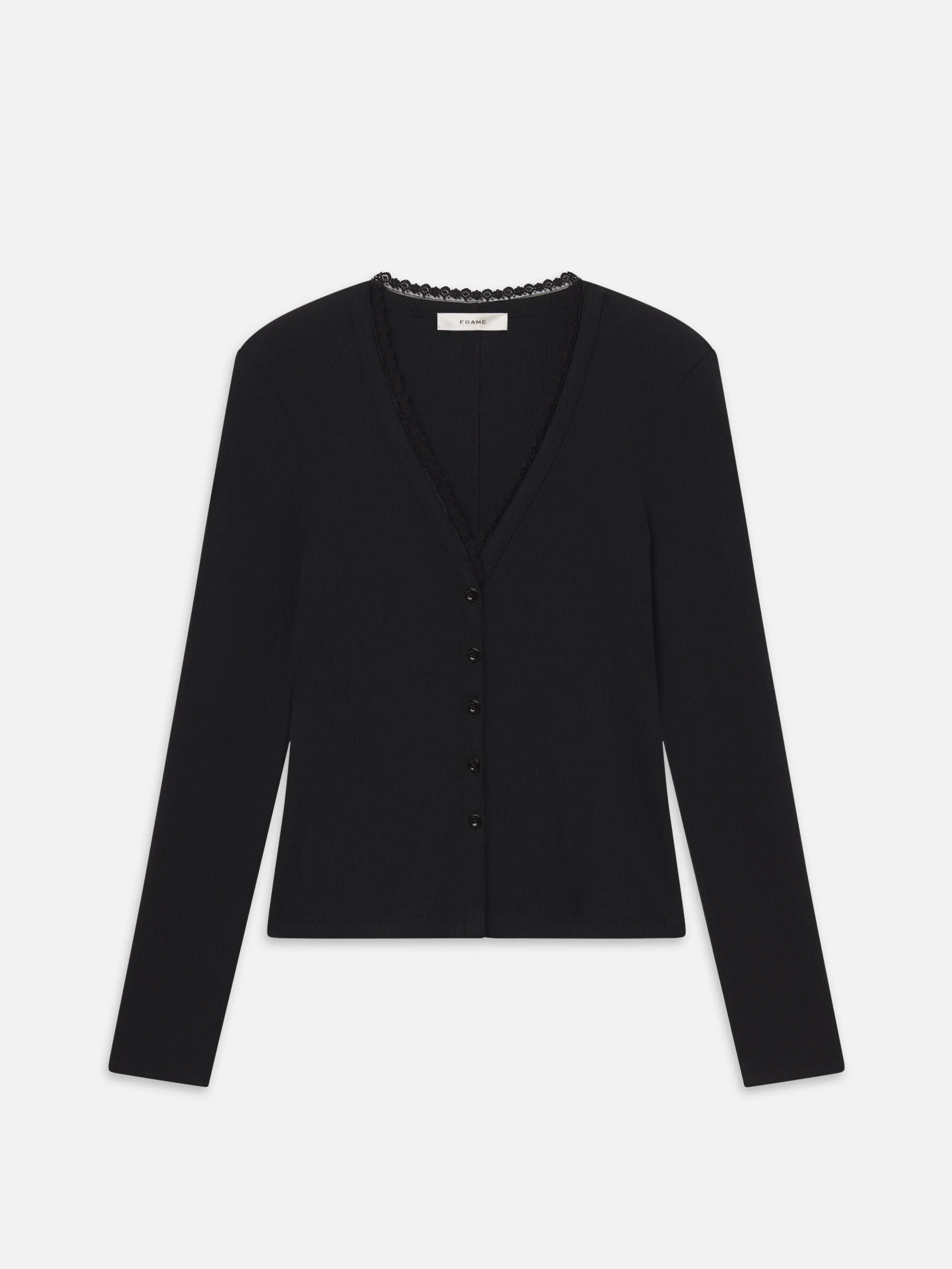 The Rib Trim Cardi -- Black sold by Frame Denim
