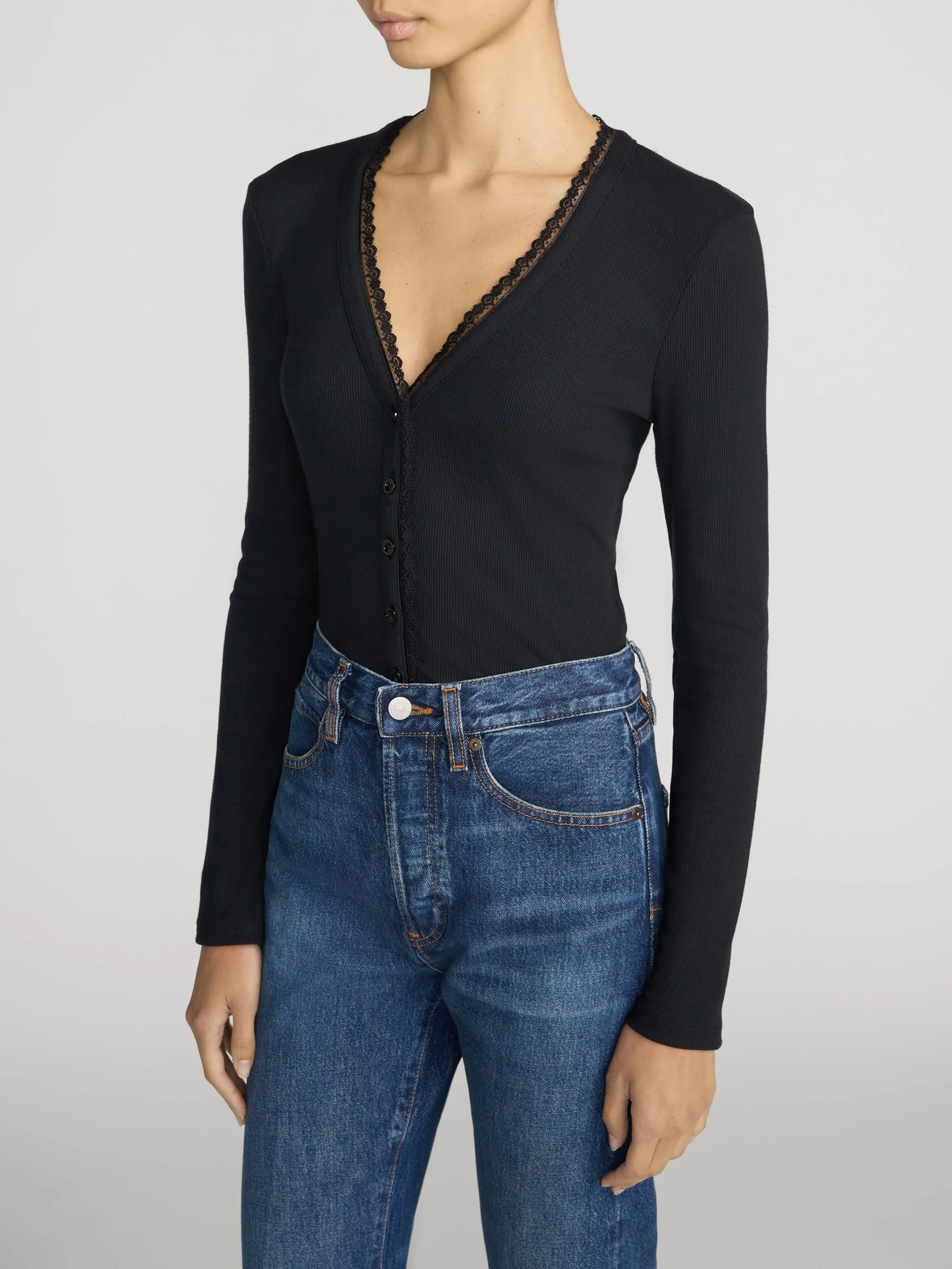 The Rib Trim Cardi -- Black sold by Frame Denim product image thumbnail 4