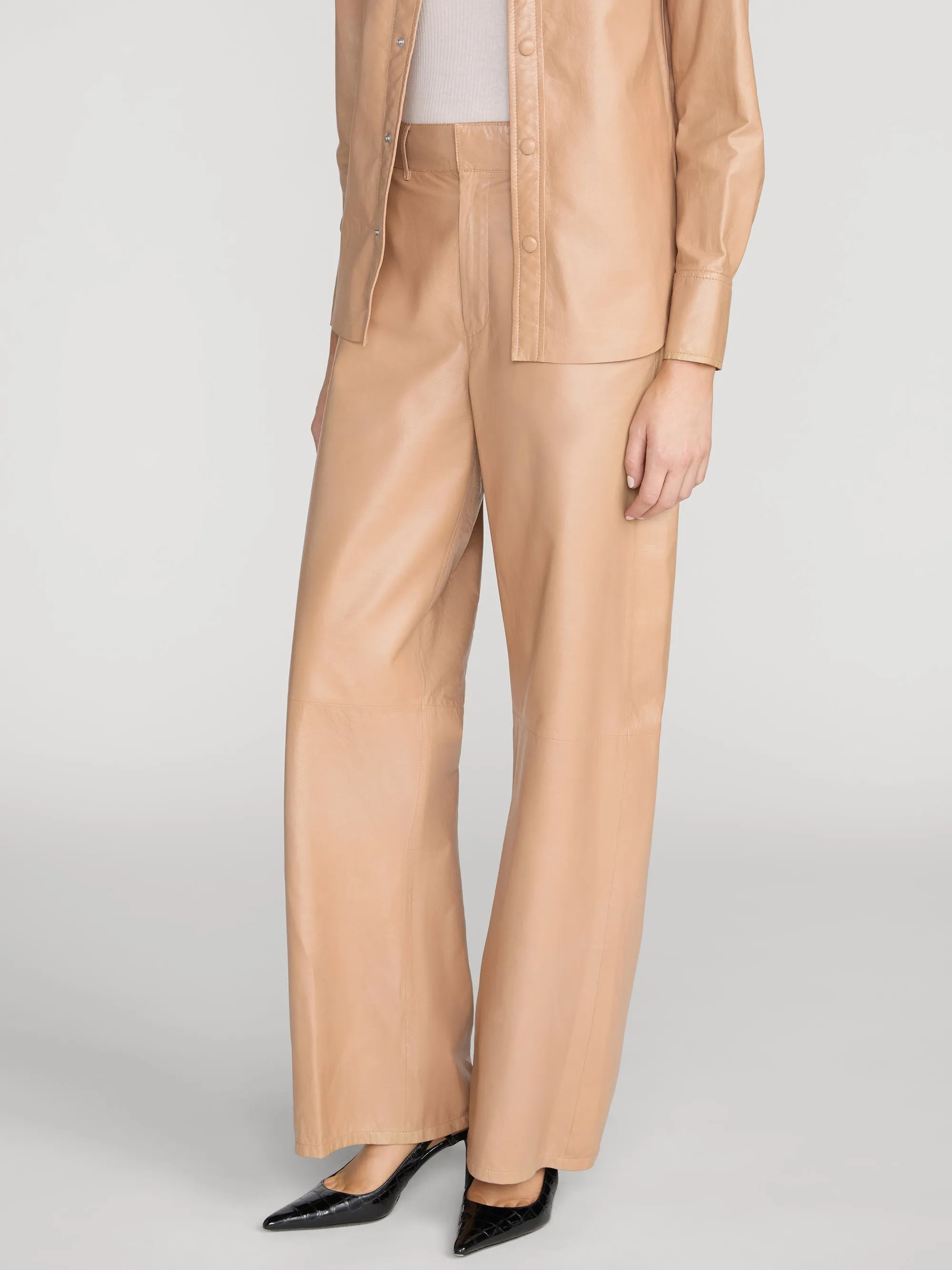 The Paper Leather Loose Trouser -- Sand sold by Frame Denim product image thumbnail 4