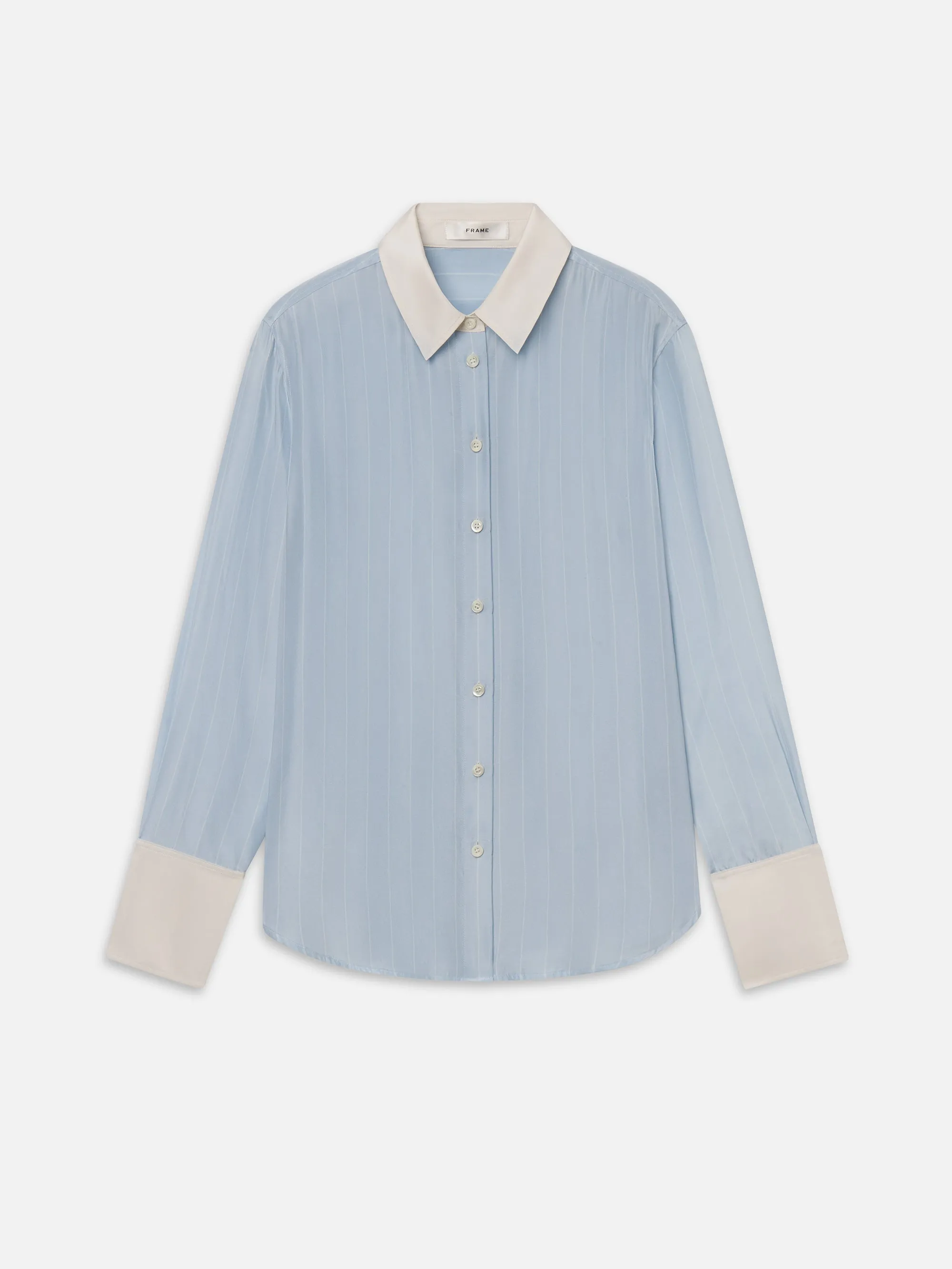 The Silk Standard Shirt -- Sky Blue Stripe sold by Frame Denim