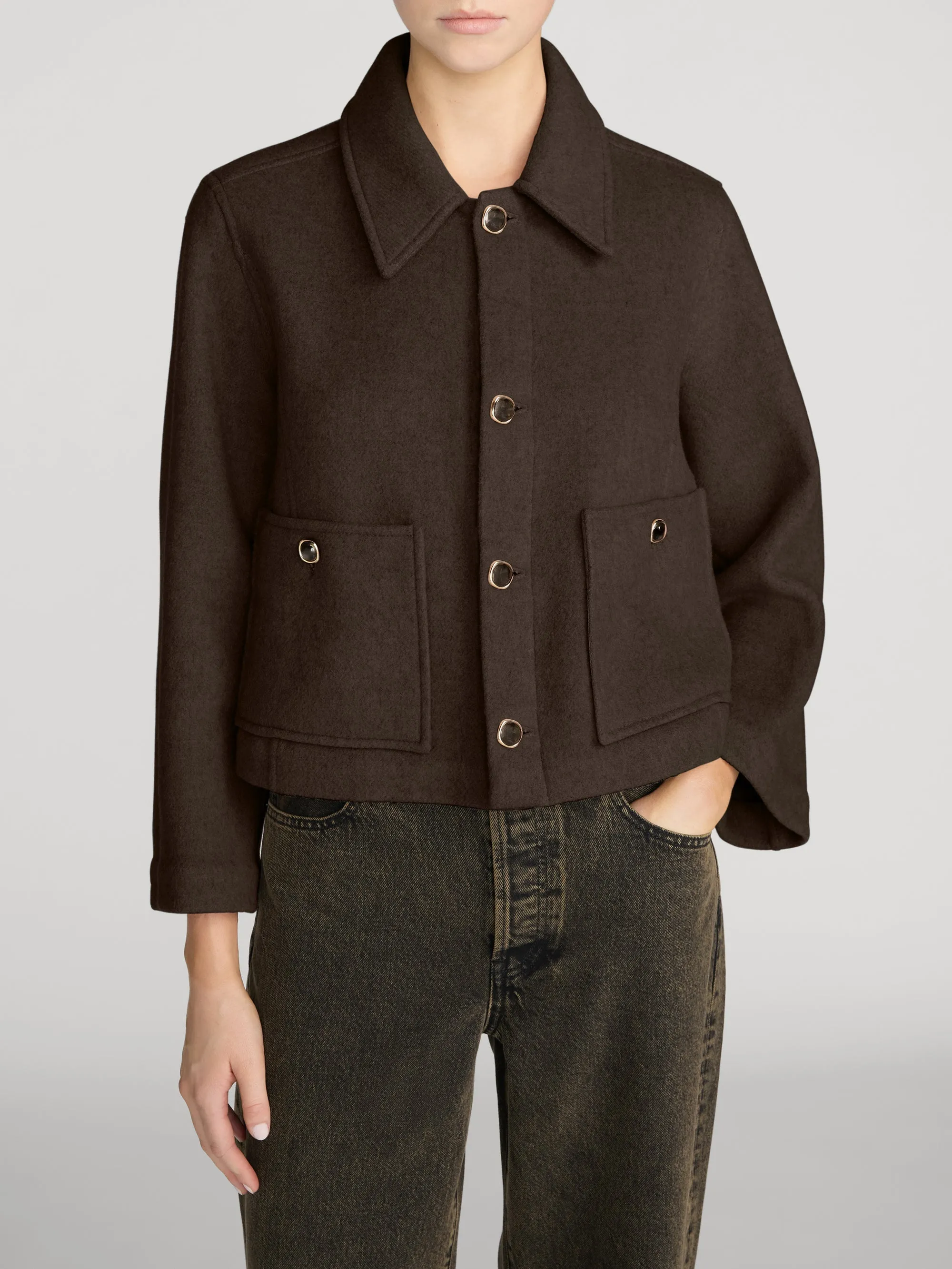 The Wool Mini Swing Jacket -- Chestnut sold by Frame Denim product image thumbnail 3