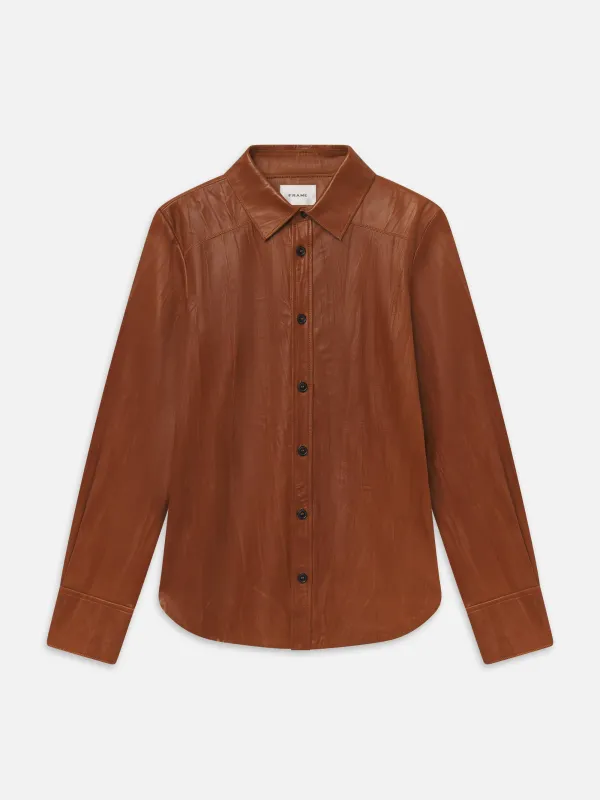 The Crinkled Leather Studio Shirt -- Camel made by Frame Denim