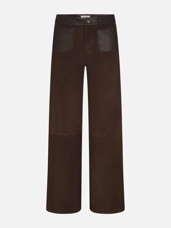 The Suede And Leather Slim Palazzo Modernist Pocket -- Dark Brown made by Frame Denim