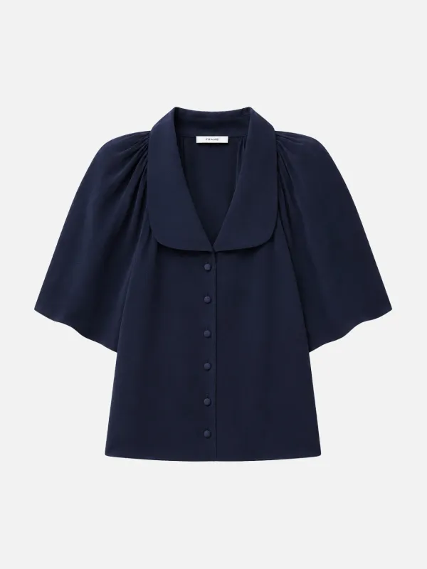 The Short Sleeve Silk Gala Shirt -- Navy made by Frame Denim