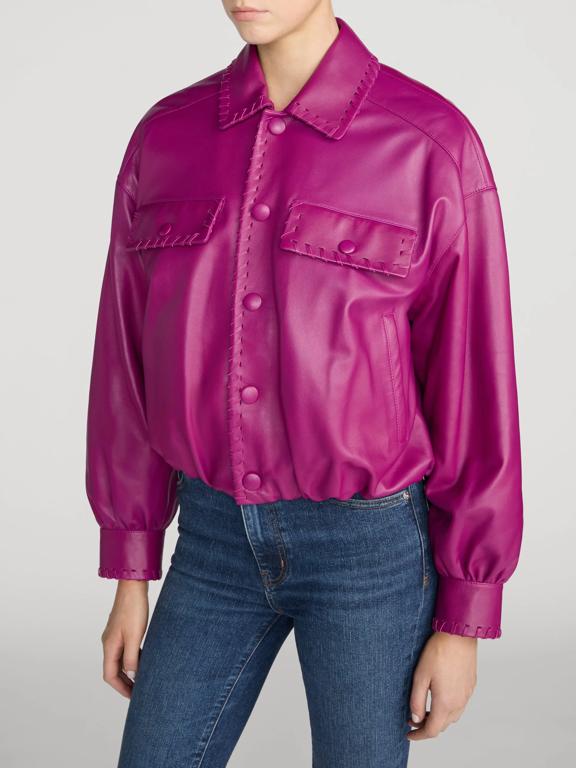 The Leather Bubble Jacket -- Magenta sold by Frame Denim product image thumbnail 4