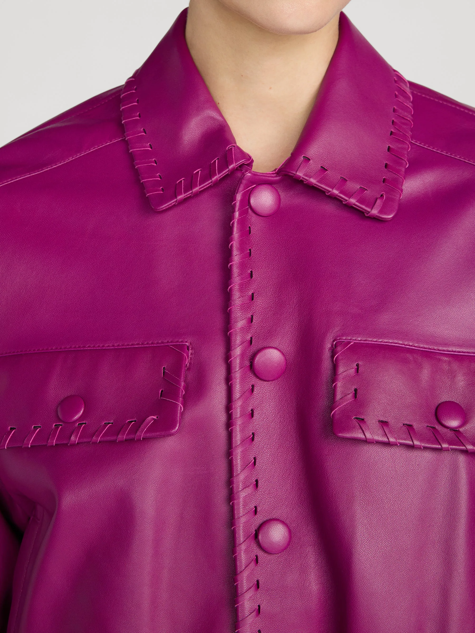 The Leather Bubble Jacket -- Magenta sold by Frame Denim product image thumbnail 5