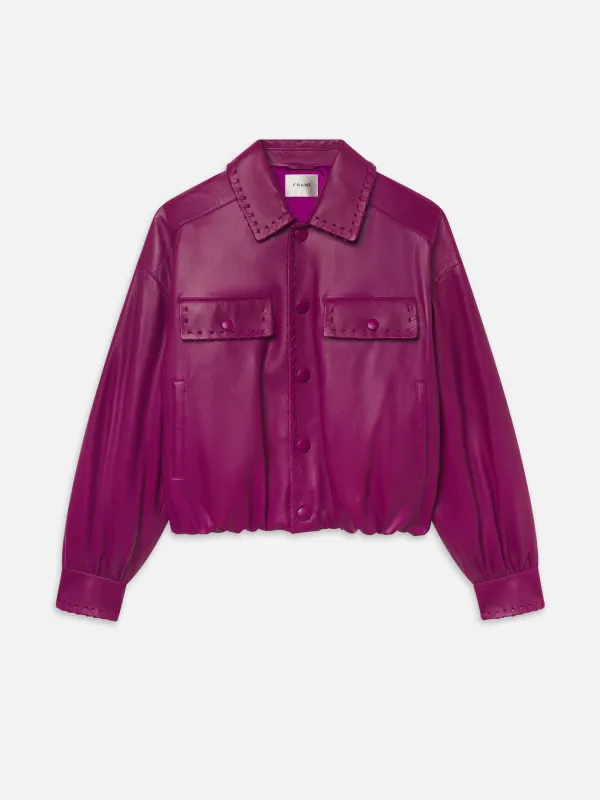 The Leather Bubble Jacket -- Magenta made by Frame Denim
