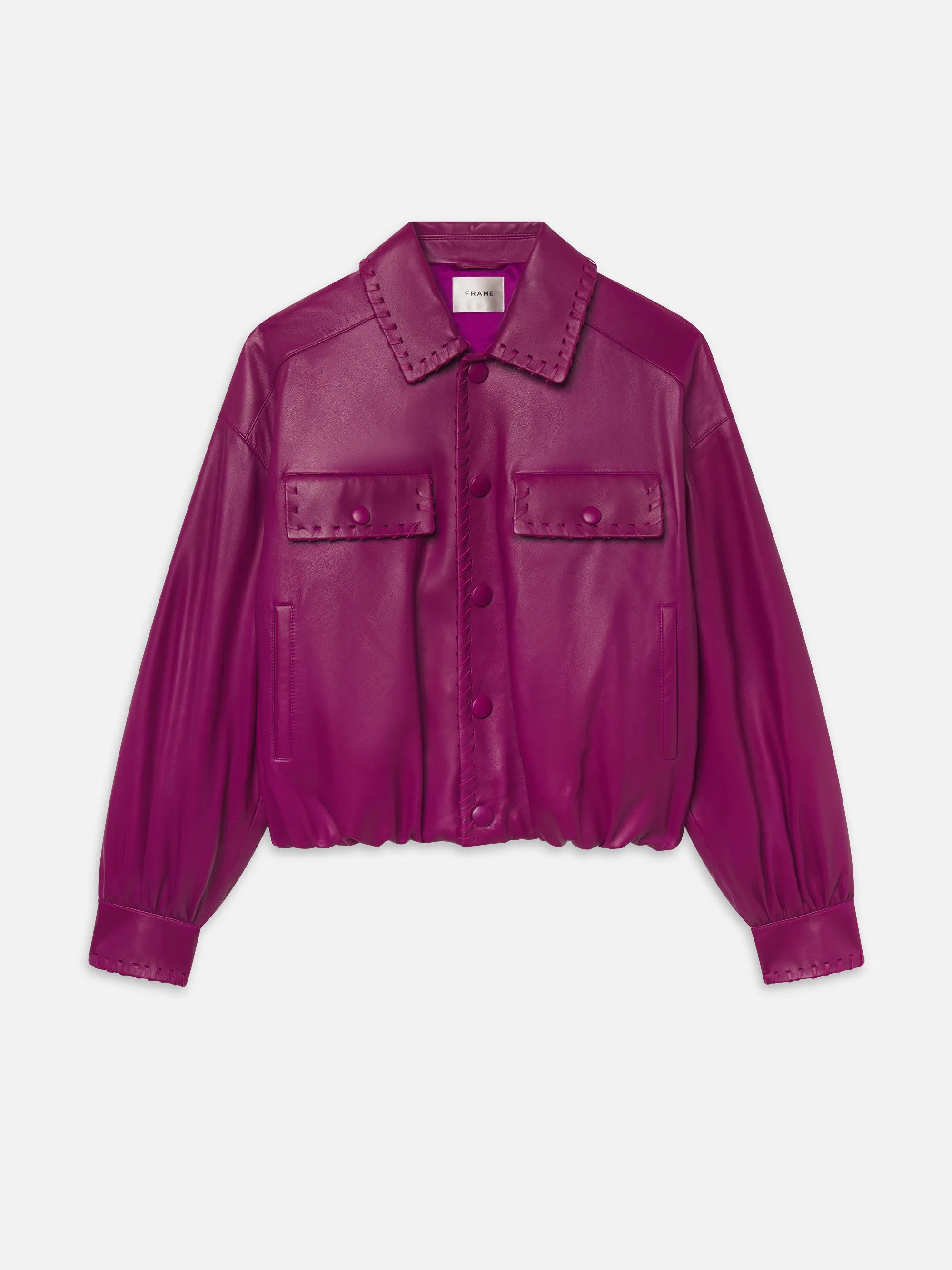 The Leather Bubble Jacket -- Magenta sold by Frame Denim