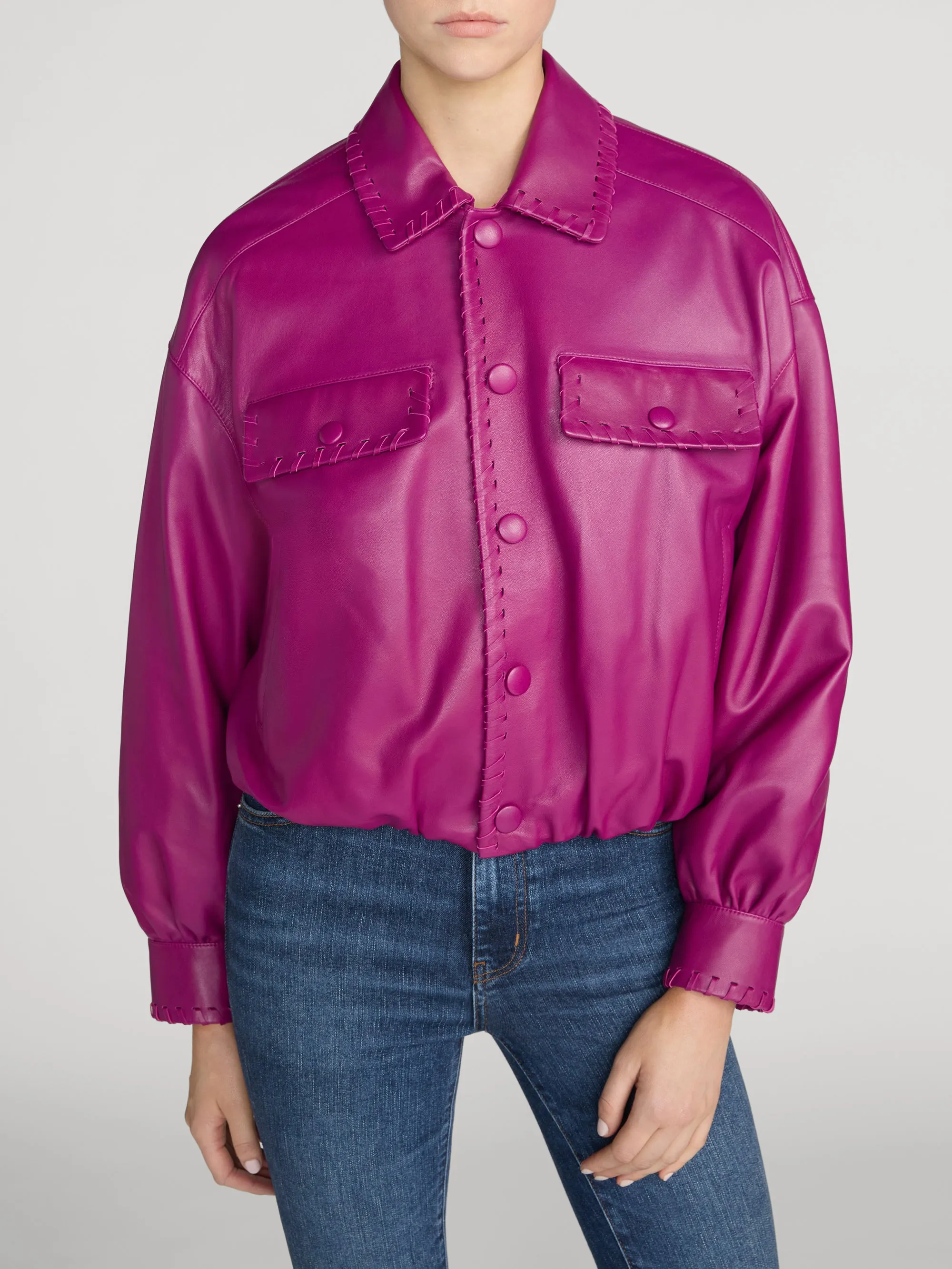 The Leather Bubble Jacket -- Magenta sold by Frame Denim product image thumbnail 3
