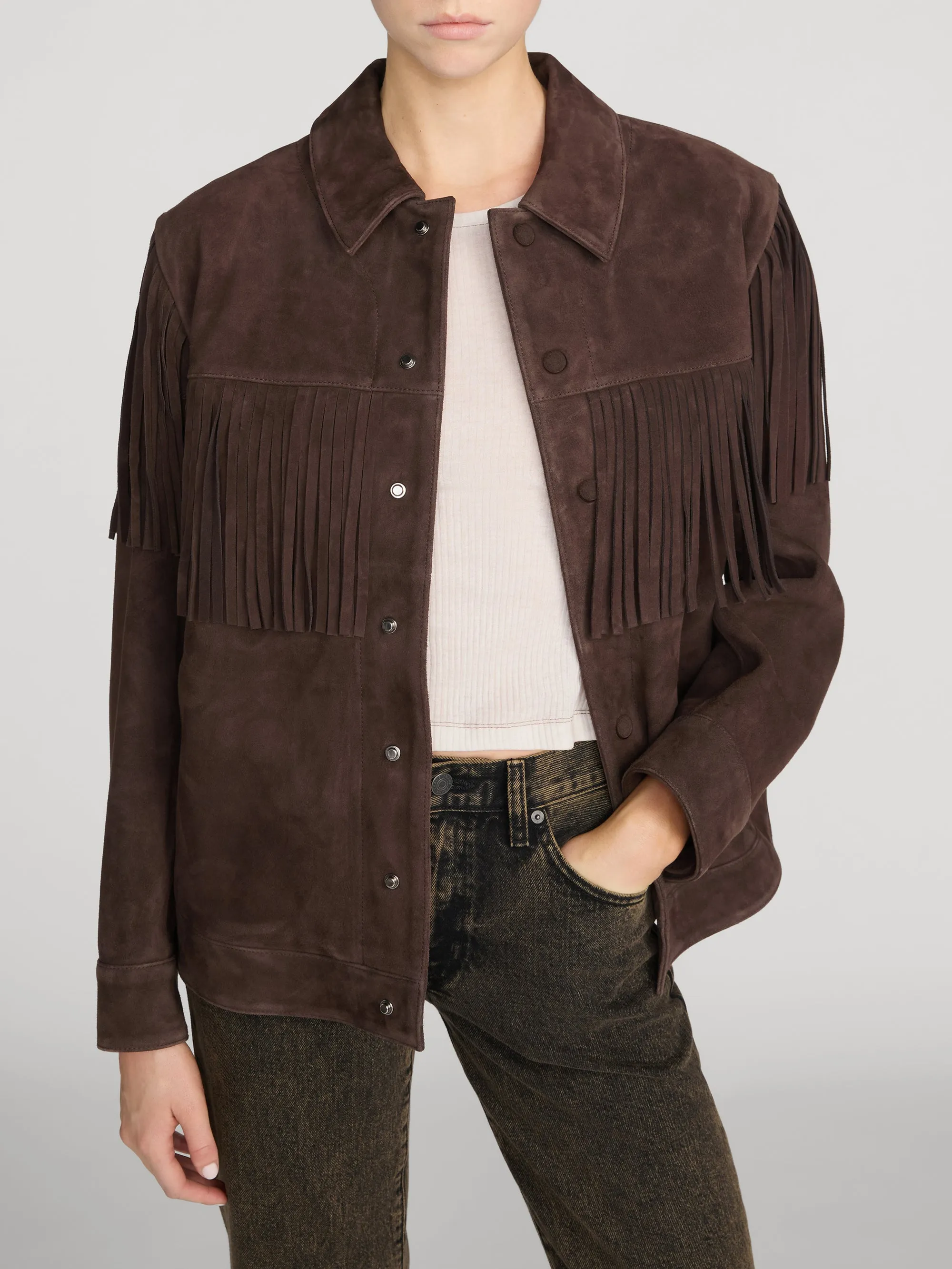 The Suede Rodeo Jacket -- Chestnut sold by Frame Denim product image thumbnail 3