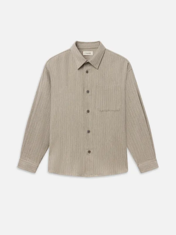Wool Blend Stripe Shirt -- Warm Beige made by Frame Denim