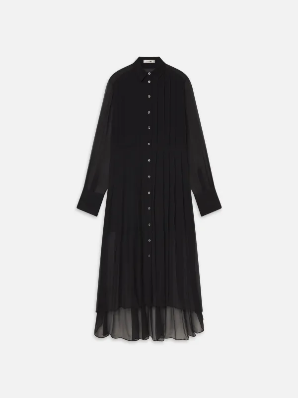 The Whisper Pleat Dress -- Black made by Frame Denim