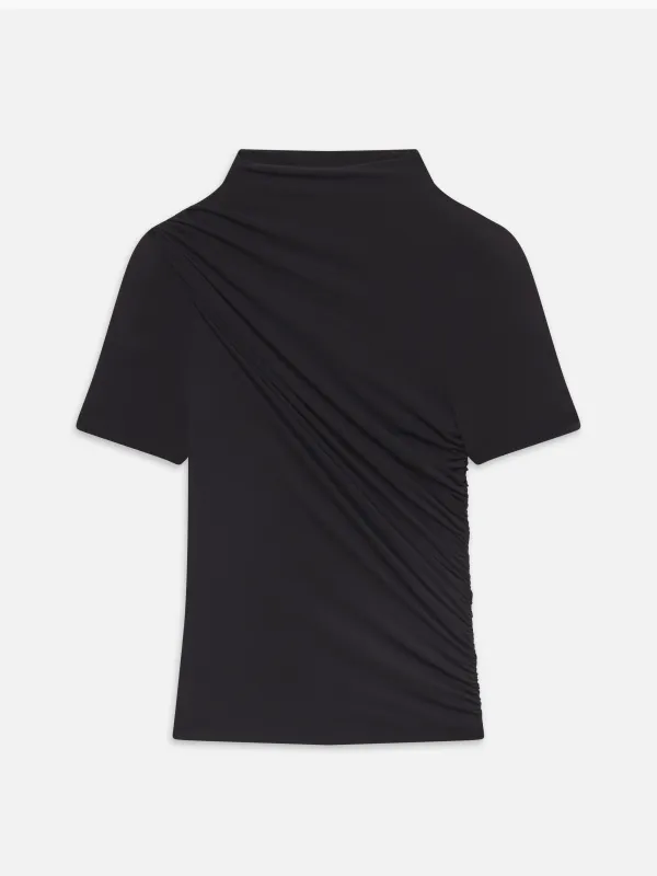 The Short Sleeve Draped Top -- Black made by Frame Denim