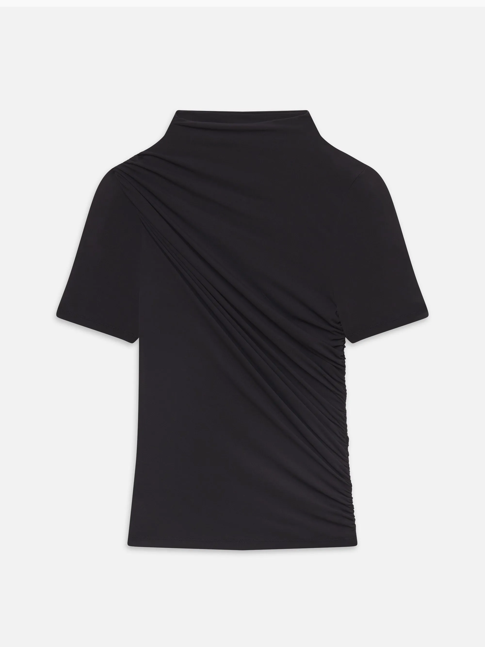 The Short Sleeve Draped Top -- Black sold by Frame Denim