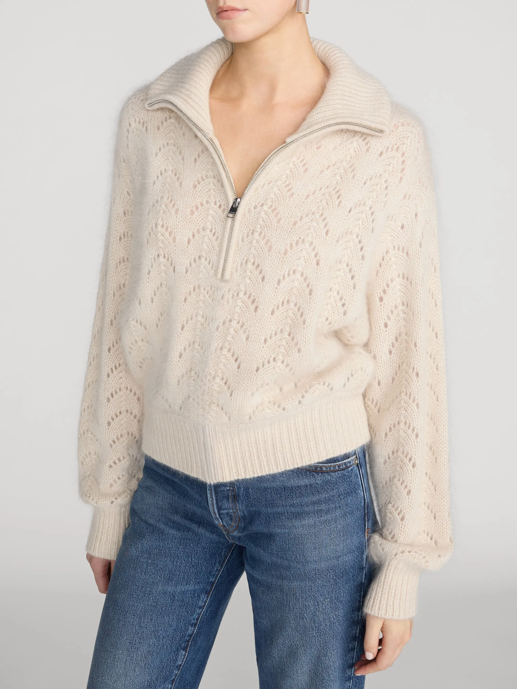 The Airy Lurex Quarter Zip -- Biscuit sold by Frame Denim product image thumbnail 4