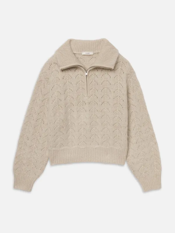 The Airy Lurex Quarter Zip -- Biscuit made by Frame Denim