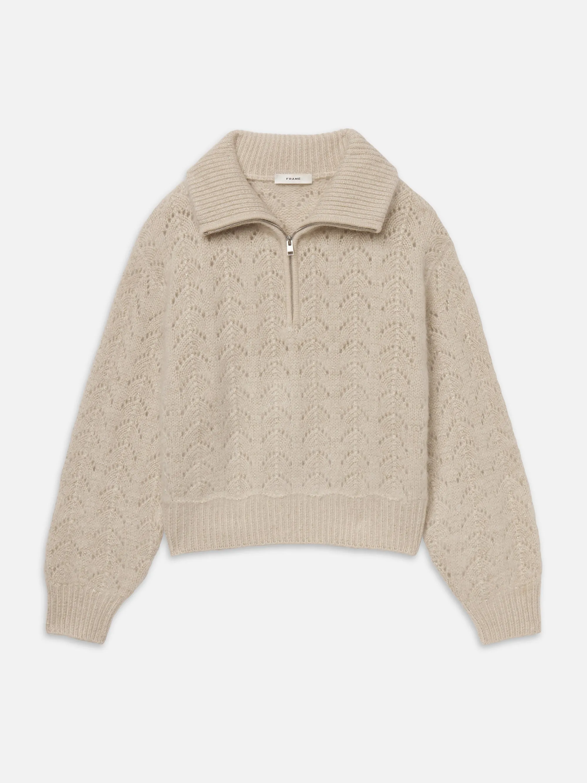 The Airy Lurex Quarter Zip -- Biscuit sold by Frame Denim