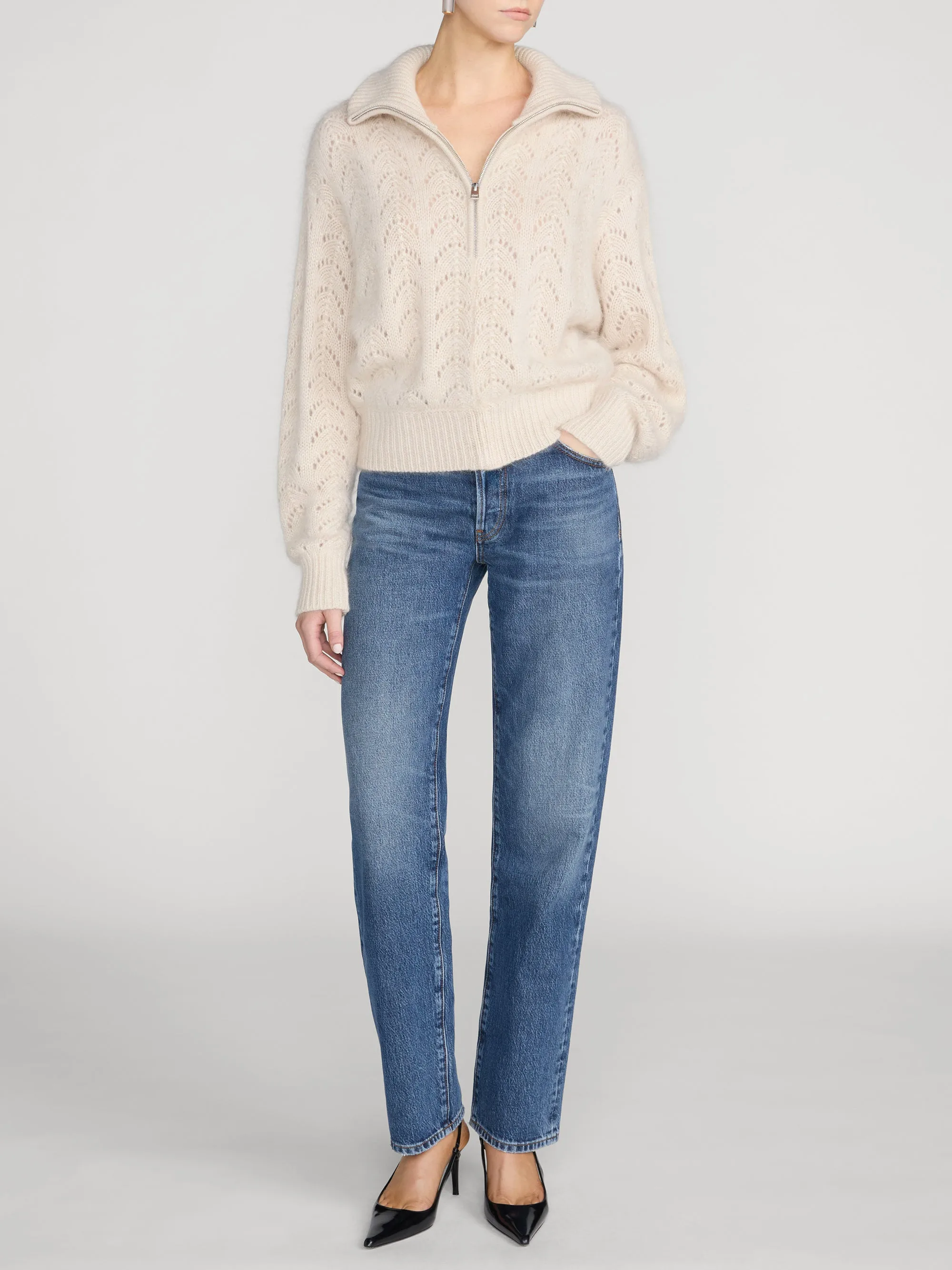 The Airy Lurex Quarter Zip -- Biscuit sold by Frame Denim product image thumbnail 2