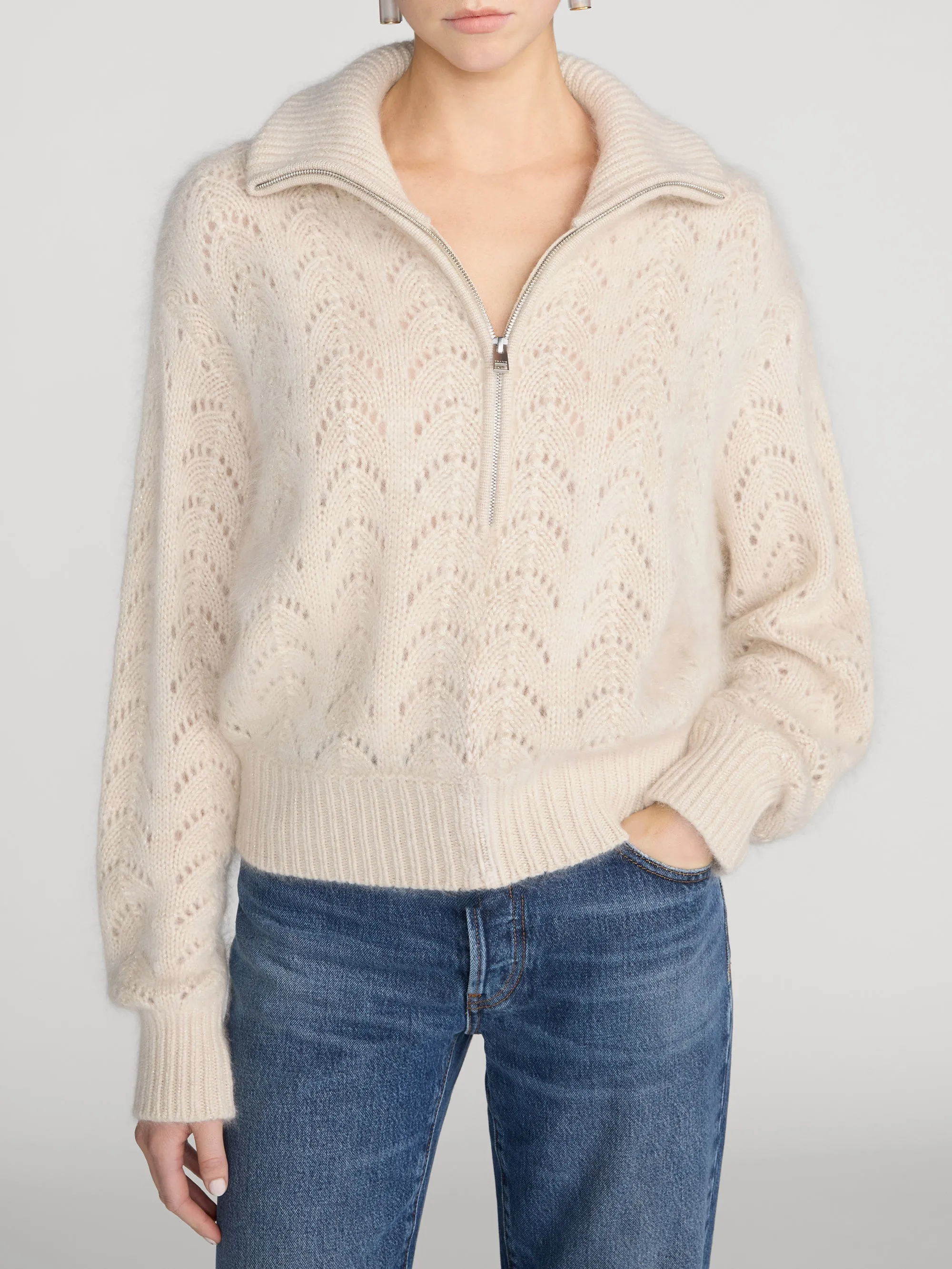 The Airy Lurex Quarter Zip -- Biscuit sold by Frame Denim product image thumbnail 3