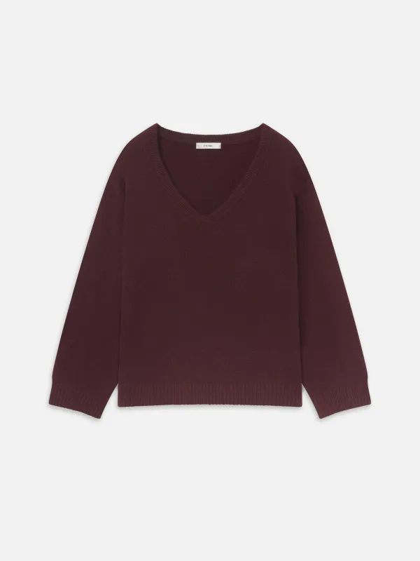The Cashmere Relaxed V Sweater -- Currant made by Frame Denim