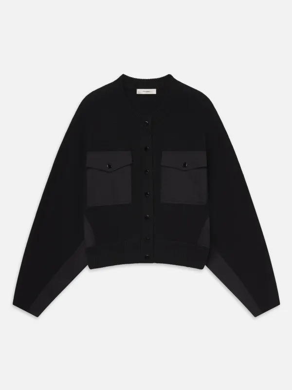 The Contrast Cashmere Cardi -- Black made by Frame Denim