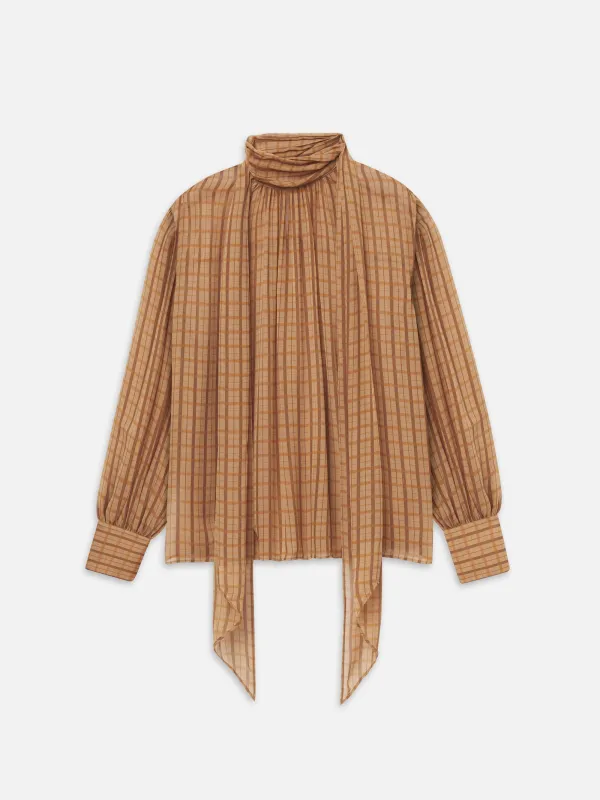 The Lantern Blouse -- Taupe Multi Plaid made by Frame Denim