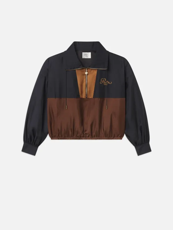 The Ritz Silk Half Zip Jacket -- Dark Navy Multi made by Frame Denim