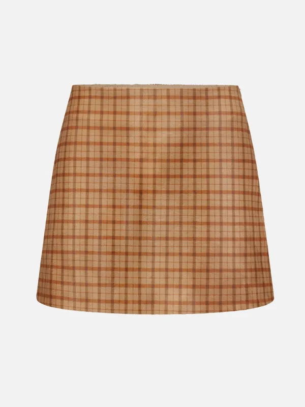The Pony Hair Mini Skirt -- Taupe Multi Plaid made by Frame Denim