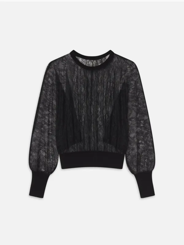 The Sheer Lace Dolman Top -- Black made by Frame Denim