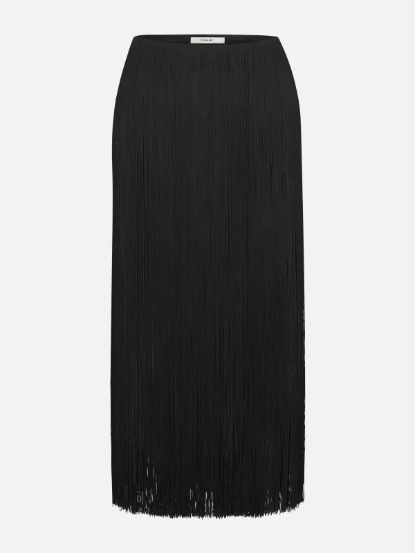 The Fringe Midi Skirt -- Black made by Frame Denim