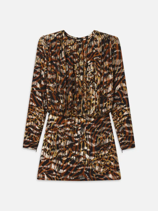 The Pleated Bubble Dress -- Abstract Leopard made by Frame Denim