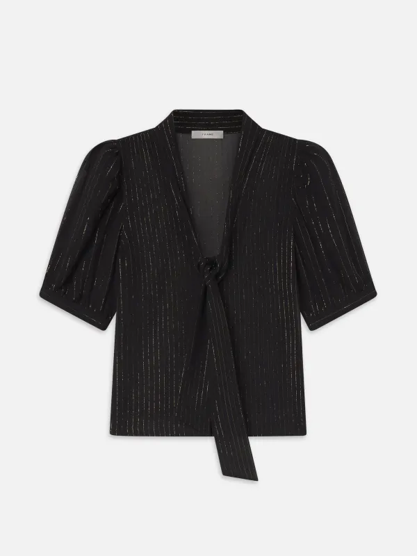 The Lurex Sonnet Blouse -- Black Stripe made by Frame Denim