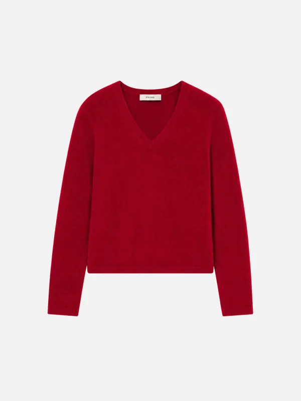 The Everyday Cashmere V-Neck Sweater -- Deep Ruby made by Frame Denim