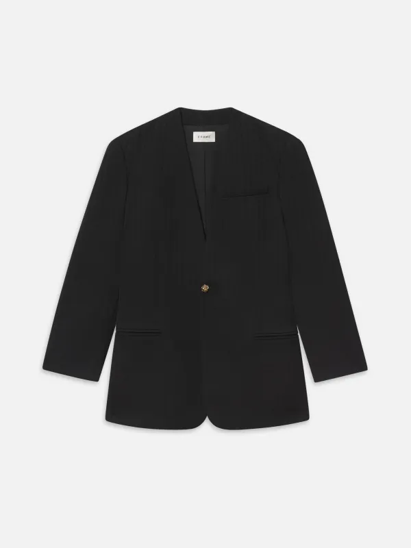 The Collarless Blazer -- Black Shadow Stripe made by Frame Denim