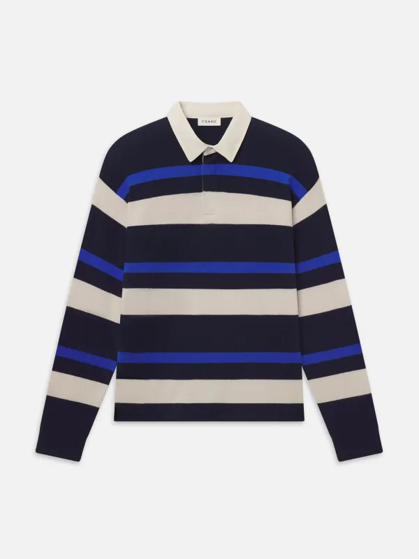 Rugby Polo Sweater -- Navy Stripe made by Frame Denim
