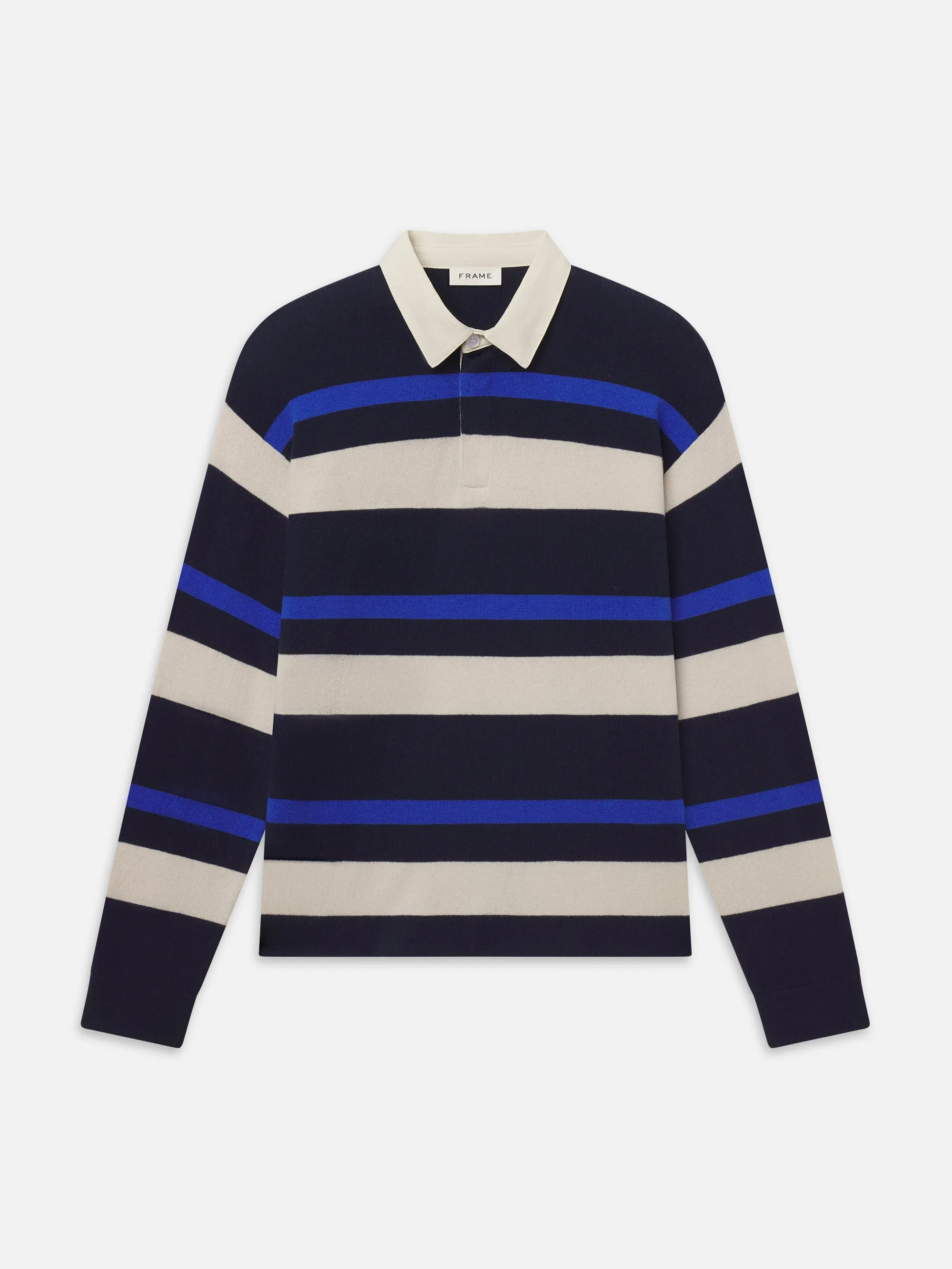 Rugby Polo Sweater -- Navy Stripe sold by Frame Denim