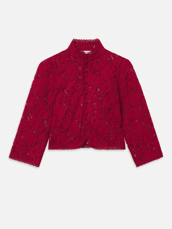 The Lace Salon Top -- Deep Ruby made by Frame Denim