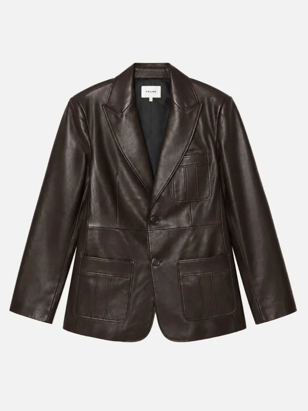 The Equestrian Leather Blazer -- Truffle made by Frame Denim