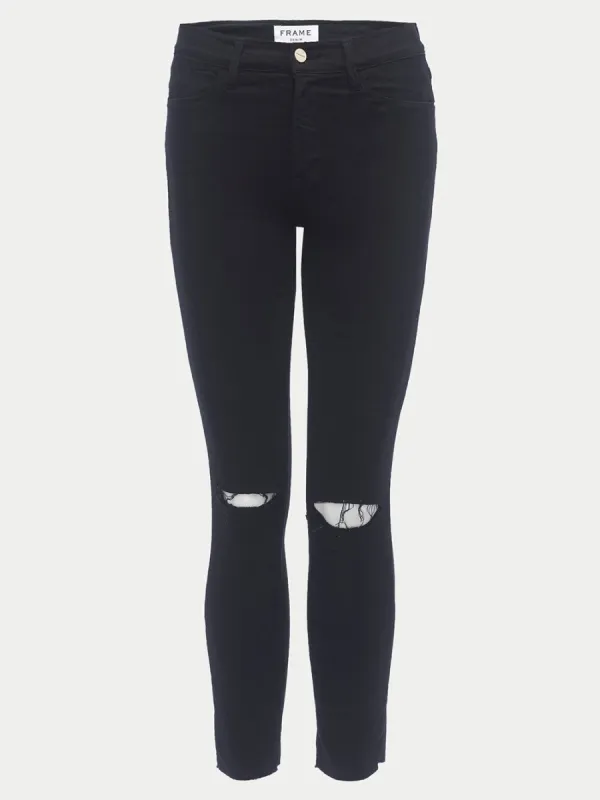Le High Skinny Crop Raw Edge -- Noir Slits sold by Frame Denim