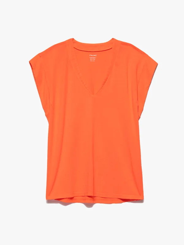 Le Mid Rise V Tee -- Bright Tangerine sold by Frame Denim