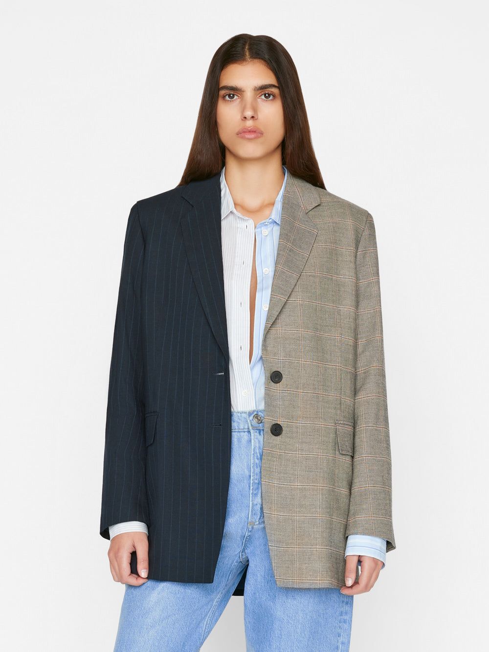 Le Mix Oversized Blazer -- Navy Multi sold by Frame Denim