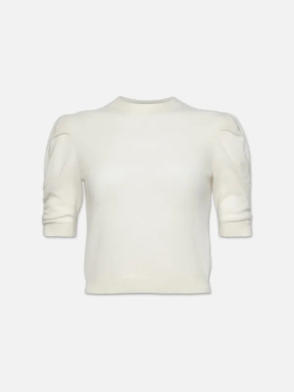Ruched Sleeve Cashmere Sweater -- Cream sold by Frame Denim