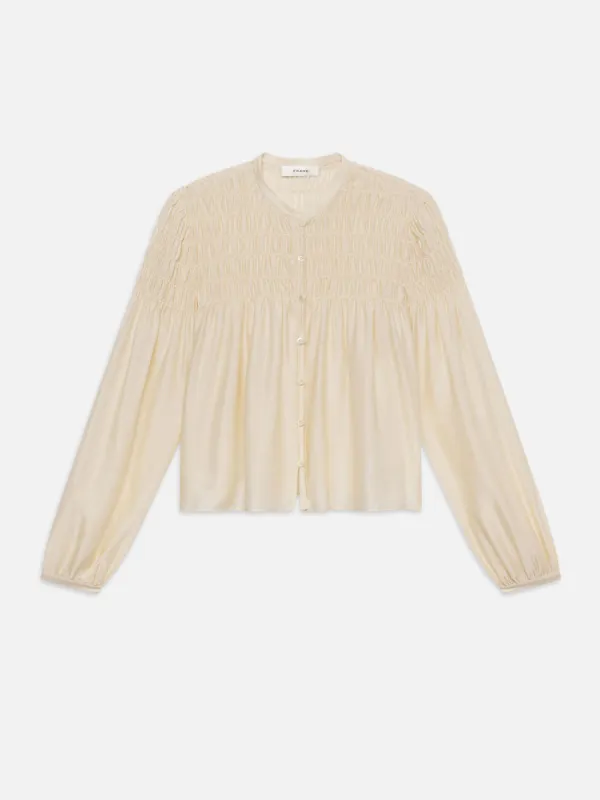 Smocked Collarless Blouse -- Champagne sold by Frame Denim
