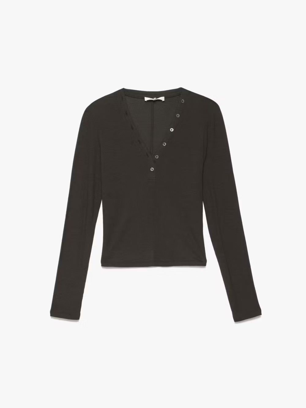 Slinky Long Sleeve Rib Henley -- Espresso sold by Frame Denim