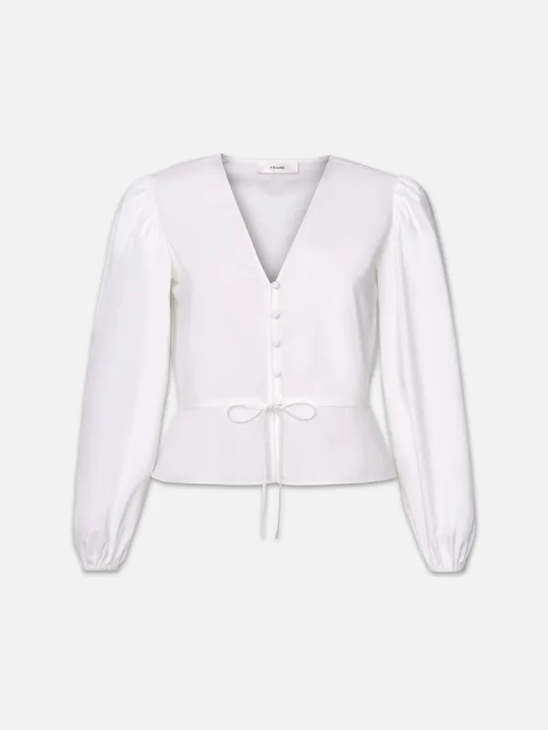 Cinched V-Neck Blouse -- White sold by Frame Denim