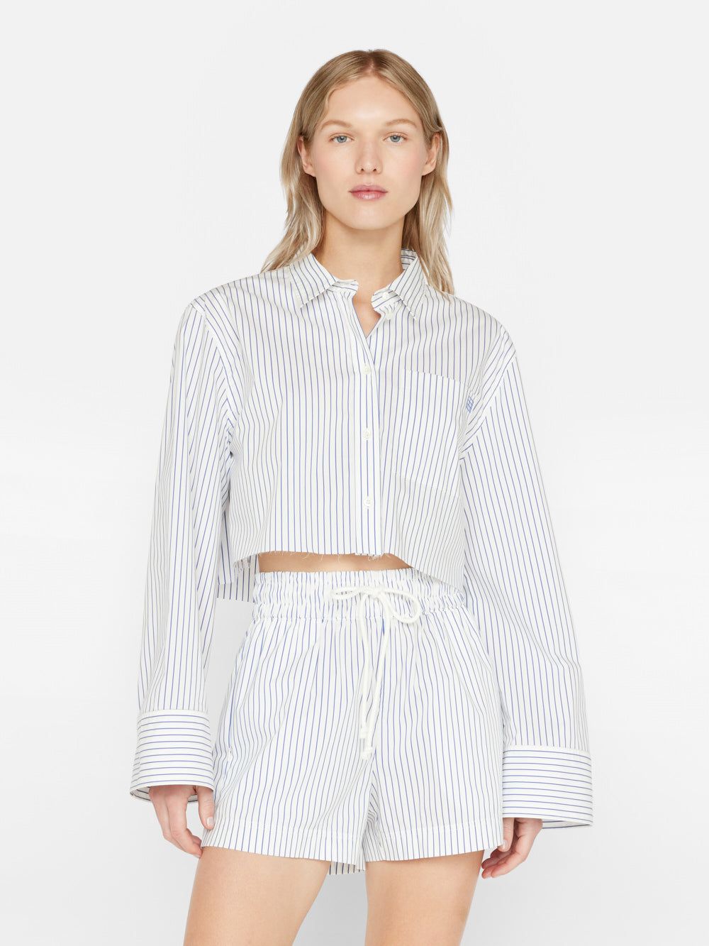 Cropped Wide Sleeve Shirt -- Cobalt Multi sold by Frame Denim