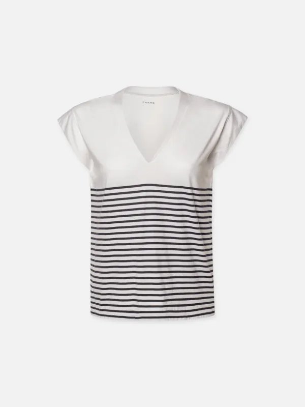 Le Mid Rise V Neck Tee -- Navy Multi sold by Frame Denim