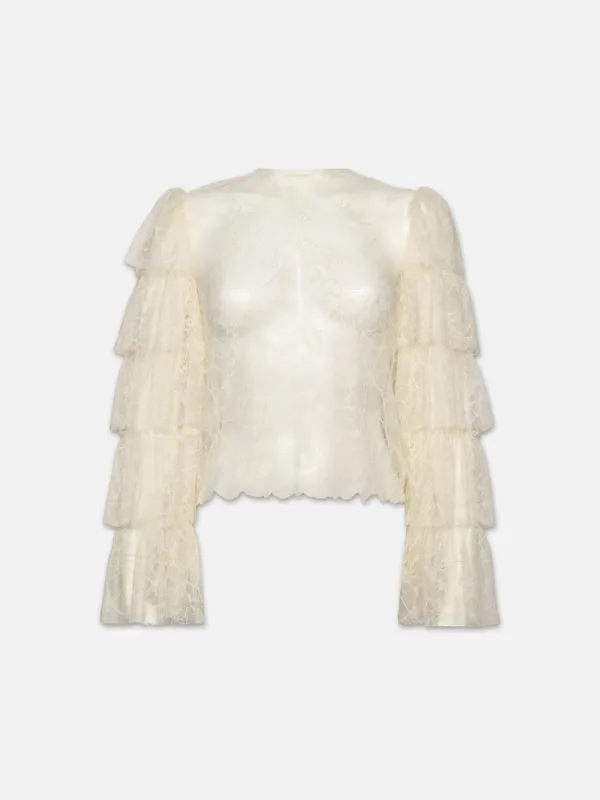 Layered Ruffle Sleeve Blouse -- Cream sold by Frame Denim