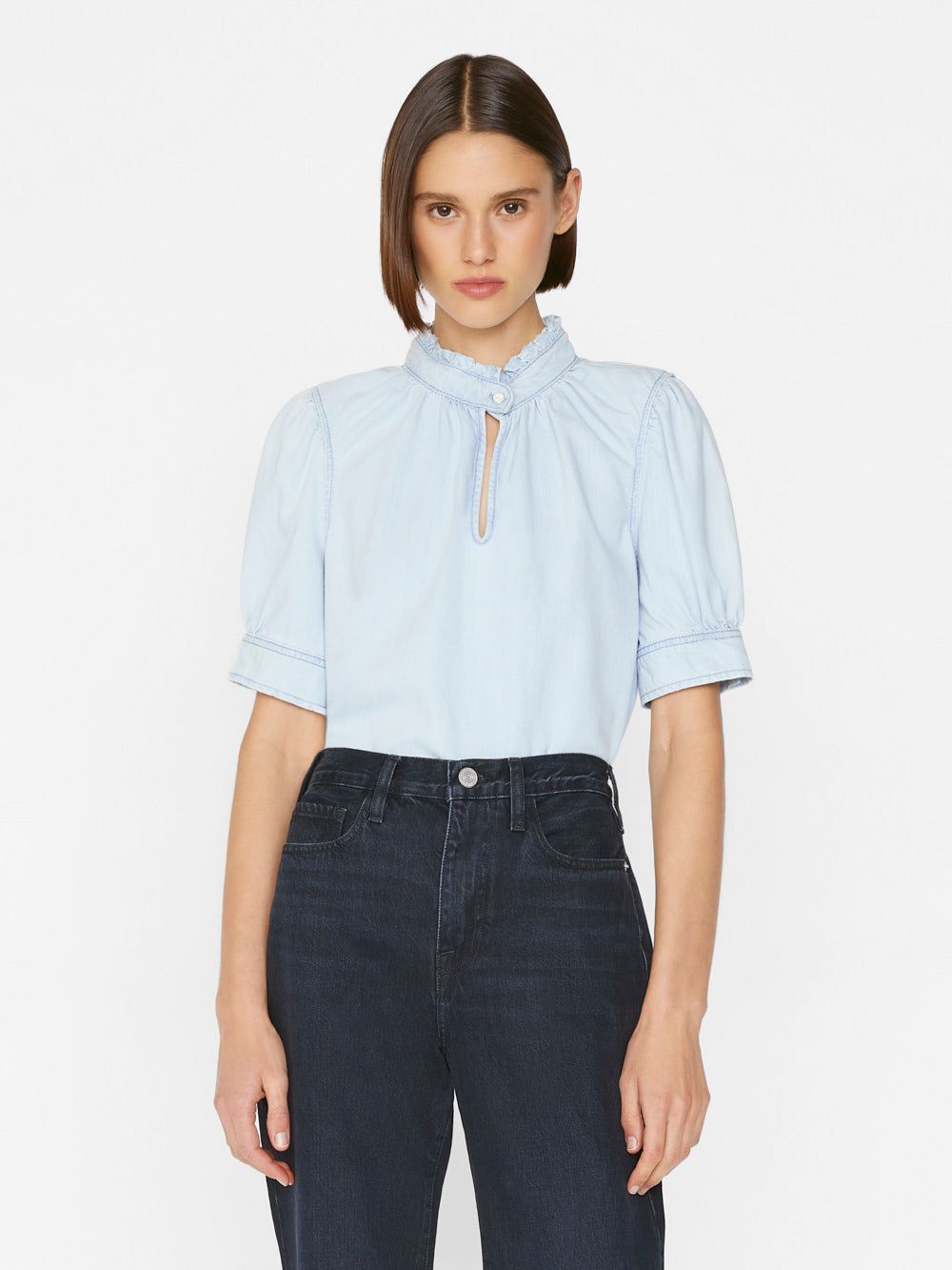 Deep V Ruffle Collar Top -- Thrill sold by Frame Denim