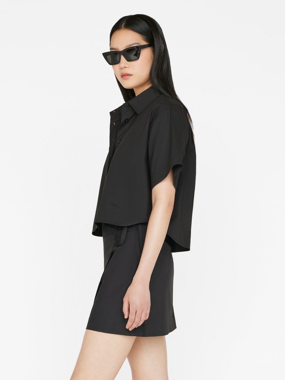 Cropped Short Sleeve Shirt -- Noir sold by Frame Denim product image thumbnail 5